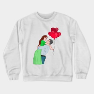 Couple Hugging While Holding Heart Shaped Balloons Crewneck Sweatshirt